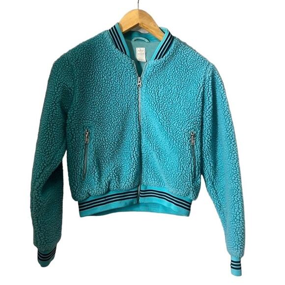 ADIDAS STRIPE‎ SHERPA BOMBER CROPPED JACKET SIZE 00 - Picture 1 of 8